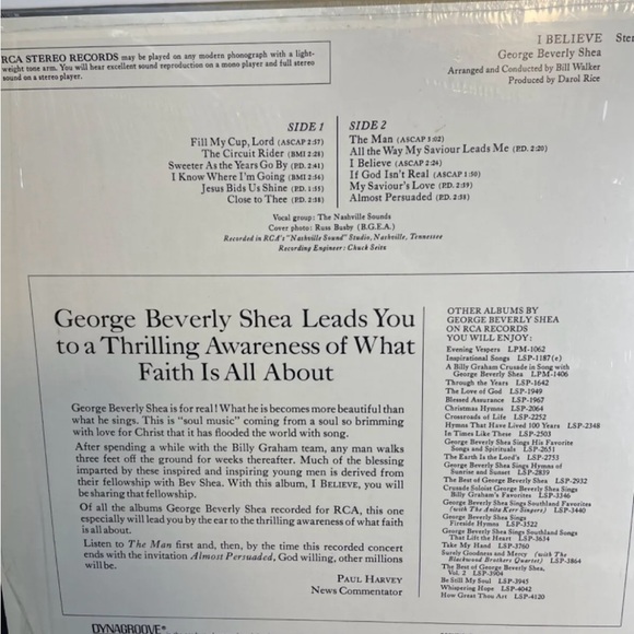 George Beverly Shea I Believe vinyl lp - Picture 6 of 6